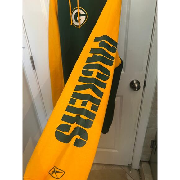 Reebok Men's Green Bay Packers Yellow & Green Long Sleeve Logo Hoodie XL Tall - Picture 4 of 8